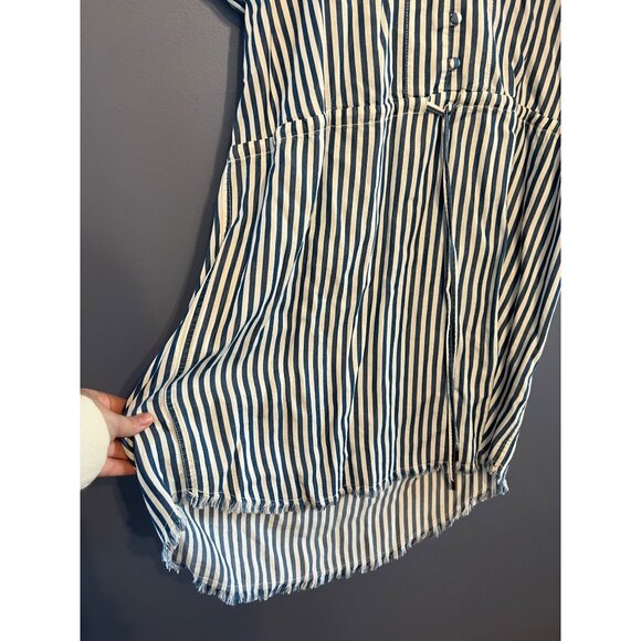 Paige Haidee Blue & White Striped Drawstring Wait Frayed Hem Women’s Dress Sz LG - Picture 4 of 10